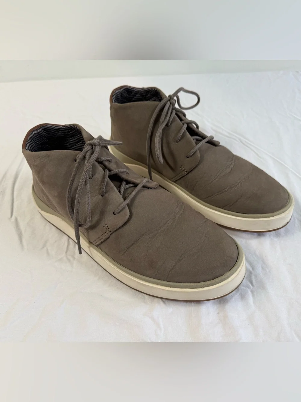 OluKai Men's Taupe Suede Chukka Boots with Cream Sole